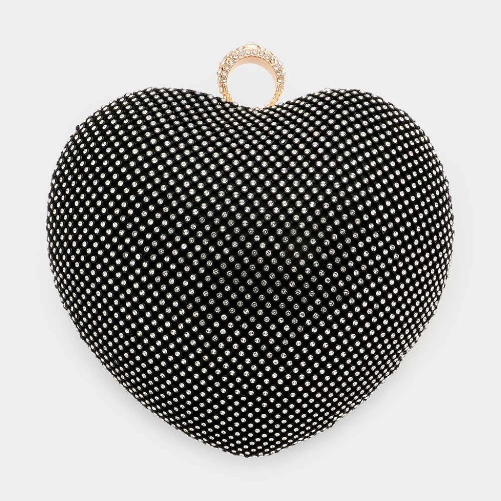 Black Gold Crystal Rhinestone Heart CrossBody Purse Bling Clutch Fashion Bag